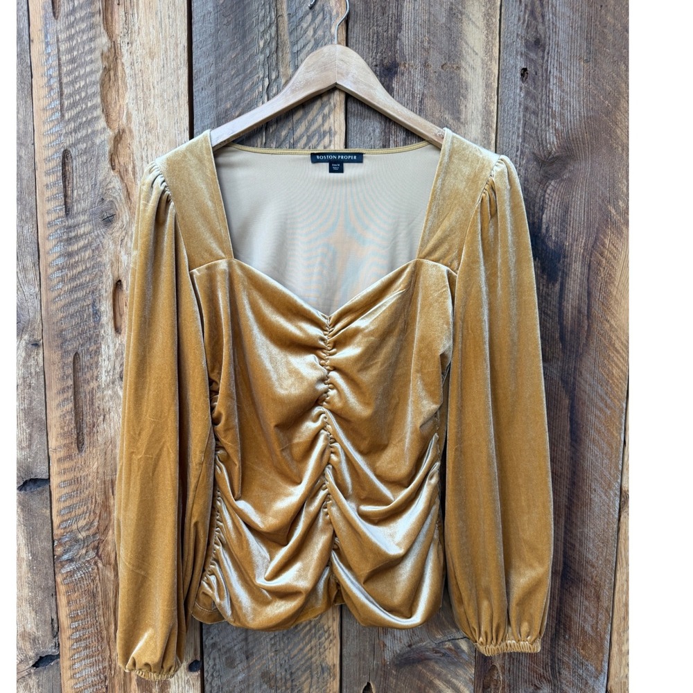 Velvet Ruched Sweetheart Top Womens M Gold Romantic Renaissance Cottage